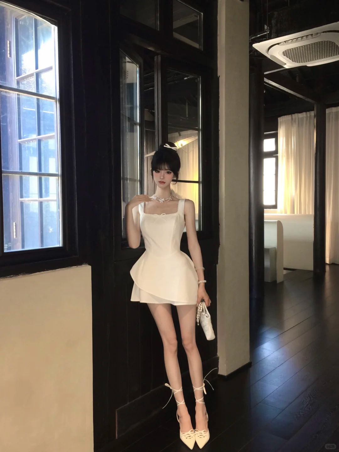Robe de bal courte blanche en satin, coupe trapèze, tenue d'anniversaire, 16e anniversaire, C4566
