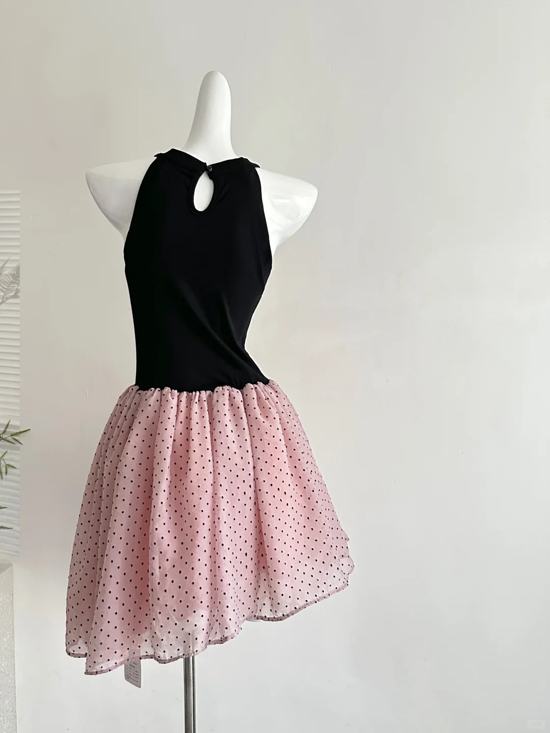 Chic 19th A Line Halter Satin Chiffon Polka Dots Short Homecoming Dress Birthday Outfits C4586