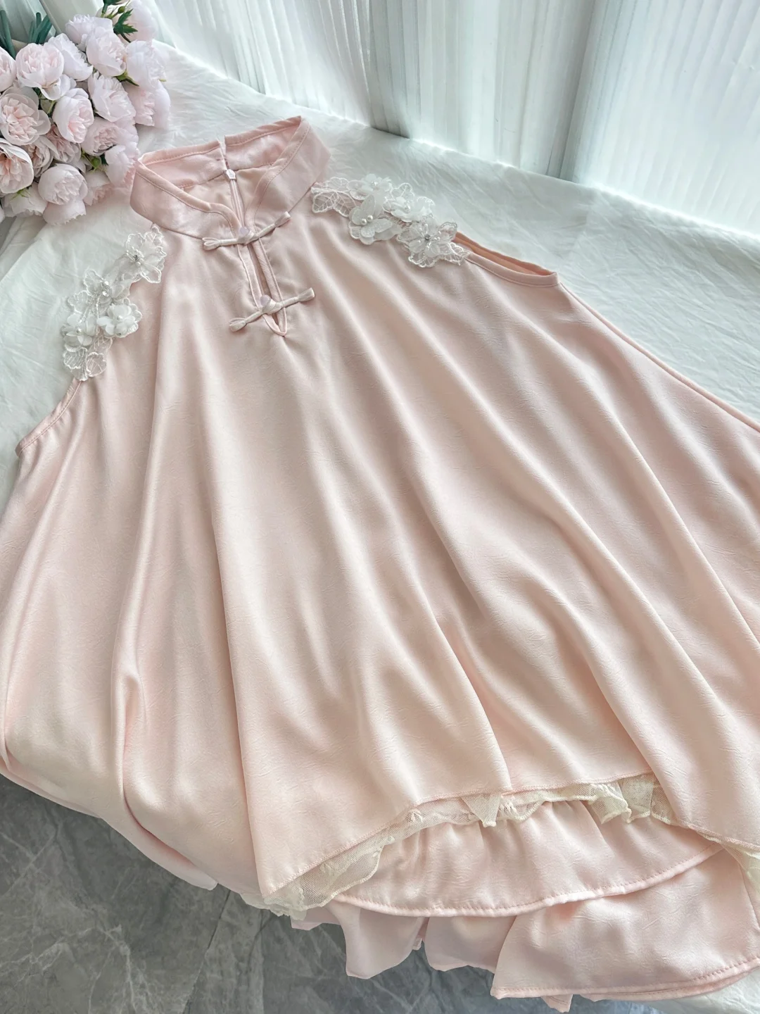 Pretty Chinese Style Halter Satin Lace Short Homecoming Dress 22th Birthday Outfits C4595