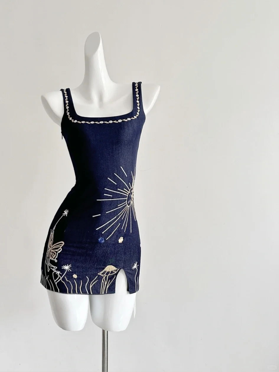 Charming Mermaid Square Satin Sequin Beads Short Homecoming Dress 22th Birthday Outfits C4596
