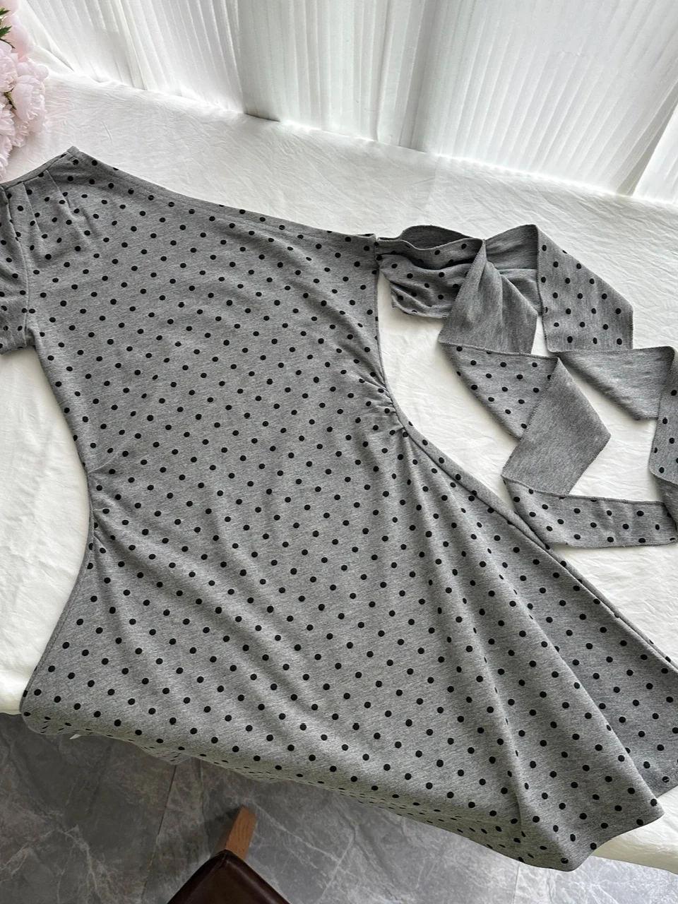 Gray 18th A Line One Shoulder Satin Polka Dots Short Homecoming Dress Birthday Outfits C4598
