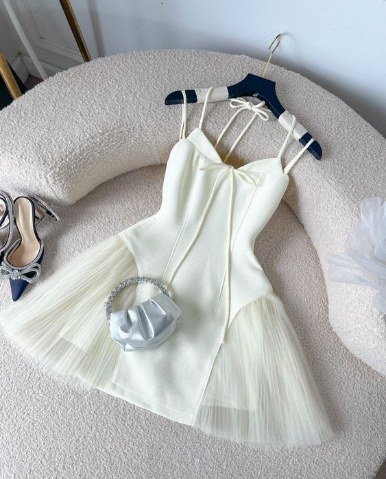 Simple A Line Spaghetti Straps Satin Tulle Short Homecoming Dress18th Birthday Outfits C4606