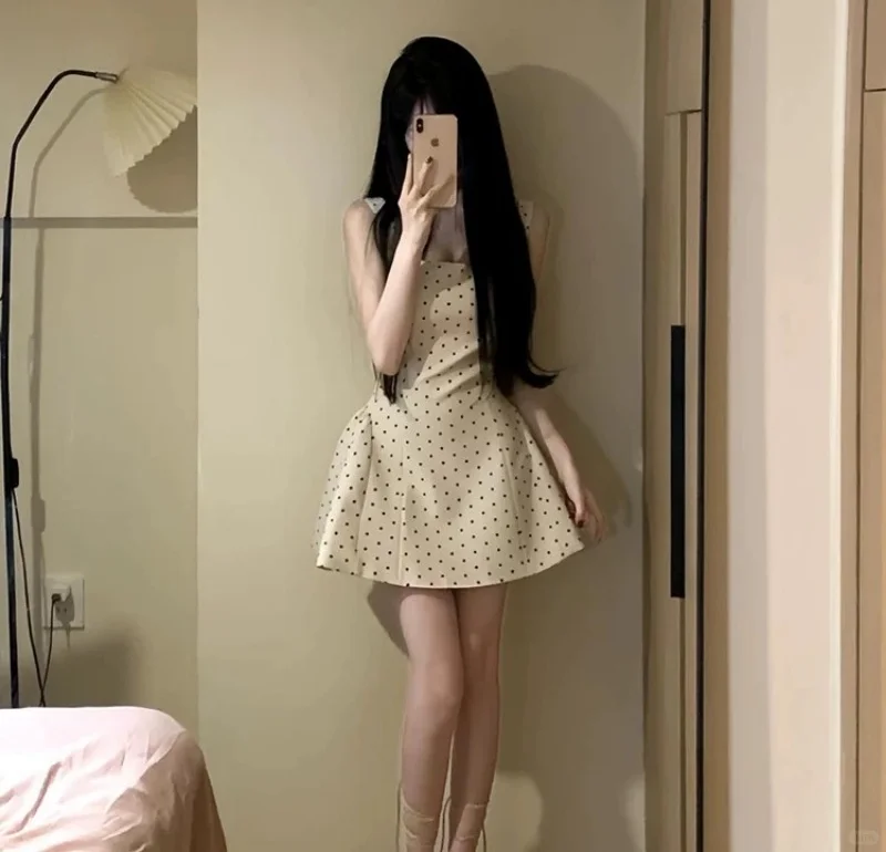 Princess A Line Square Satin Polka Dots Short Homecoming Dress 17th Birthday Outfits C4615