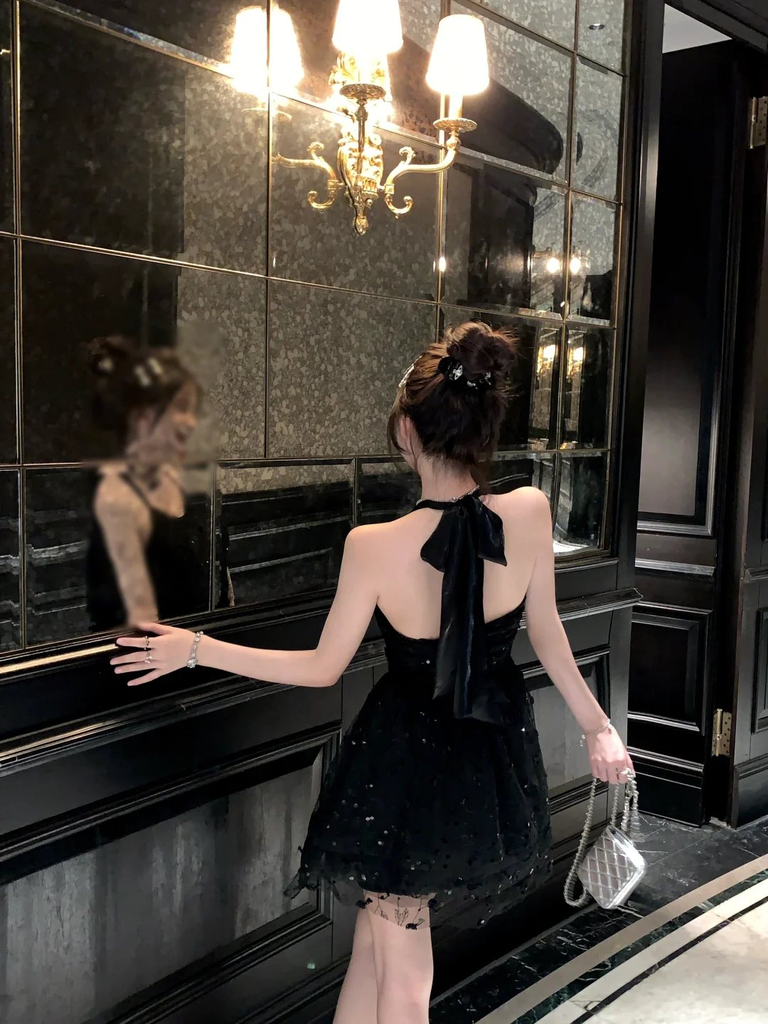 Chic A Line Halter Black Tulle Sequin Short Homecoming Dress 18th Birthday Outfits C4633