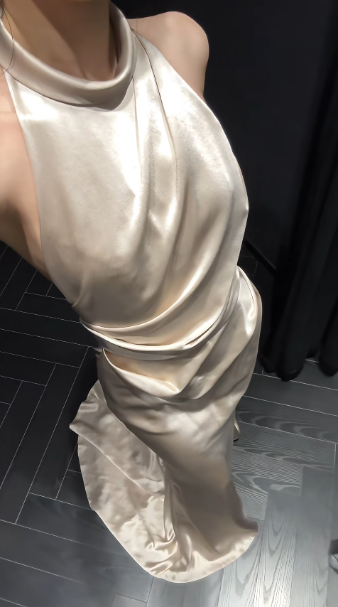 Robe de bal longue en satin, luxueuse, décolleté en V profond, style sirène, C4647