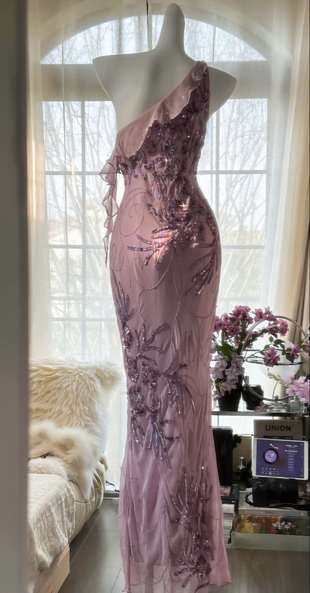 Robe de bal longue en mousseline de soie à paillettes, asymétrique, style sirène, C4654