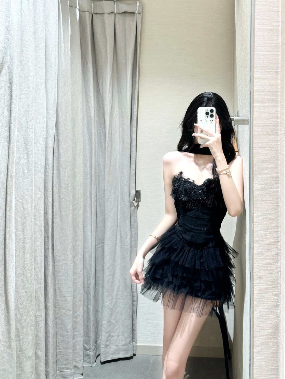 Robe de soirée courte noire en satin et tulle à sequins, coupe trapèze, sans bretelles, tenue d'anniversaire pour 18 ans, C4693