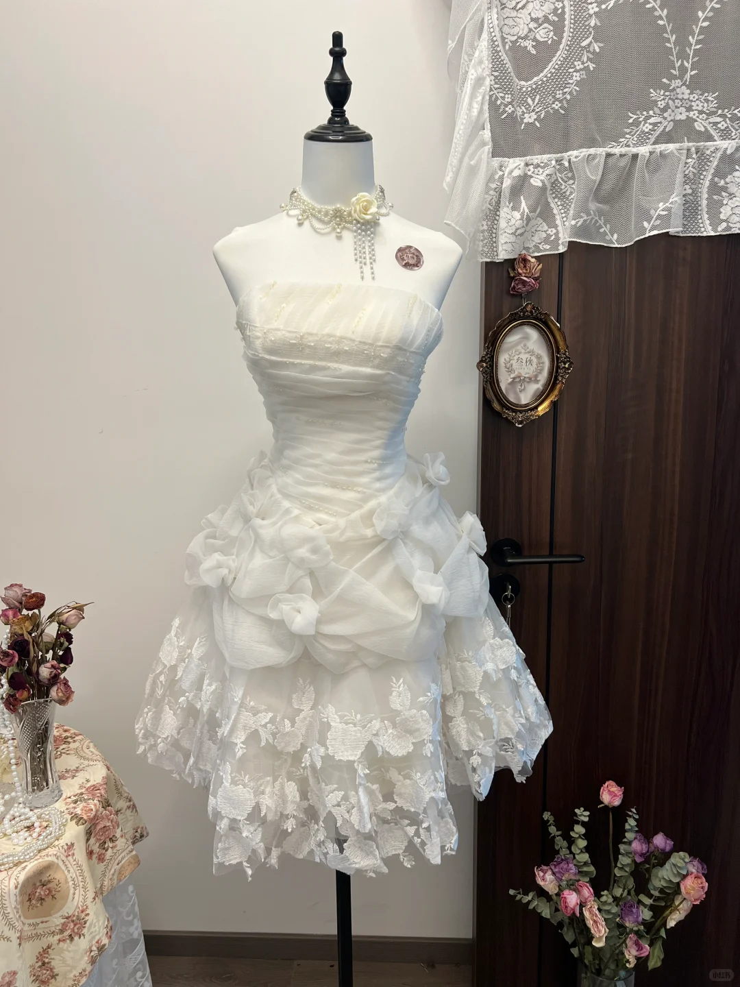 Princess A Line Strapless Satin Lace Beads Short Homecoming Dress 17th Birthday Outfits C4735