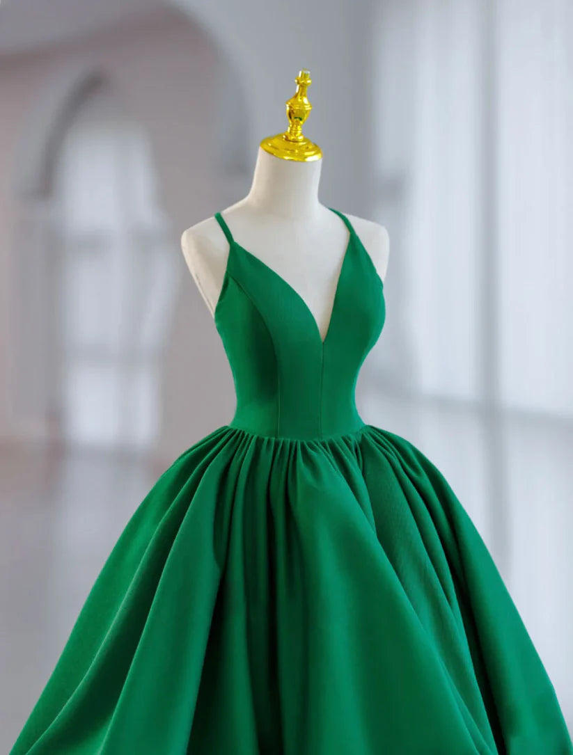 Classy Ball Gown Spaghetti Straps Green Satin Short Homecoming Dress 18th Birthday Outfits C4750