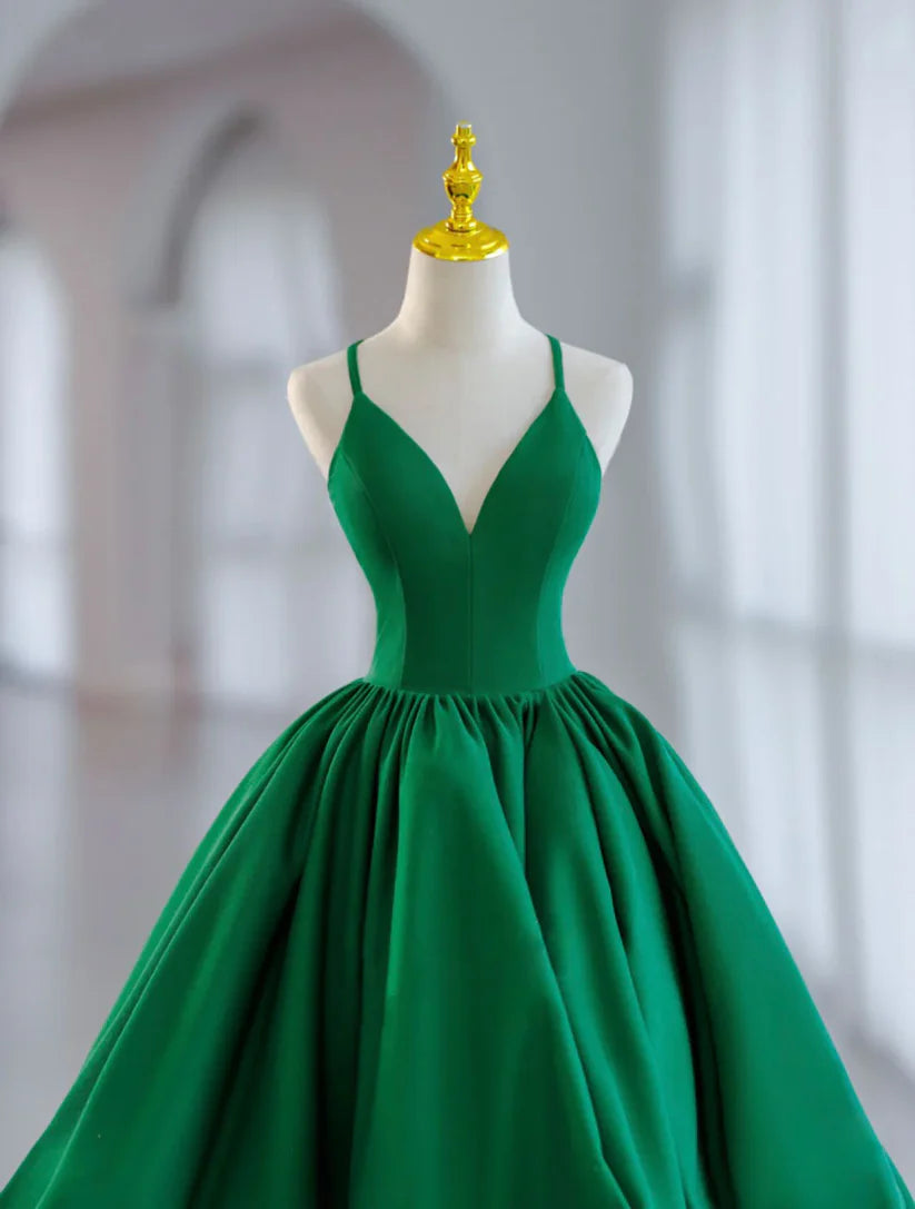 Classy Ball Gown Spaghetti Straps Green Satin Short Homecoming Dress 18th Birthday Outfits C4750