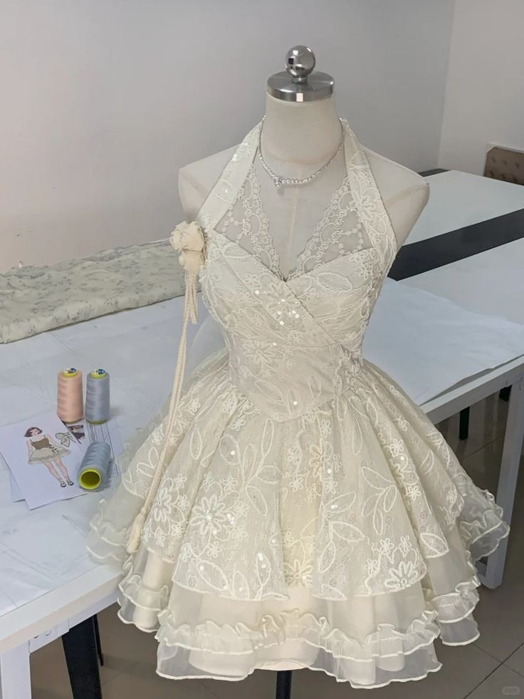 Cute A Line Halter Tulle Lace Short Homecoming Dress 18th Birthday Outfits C4792