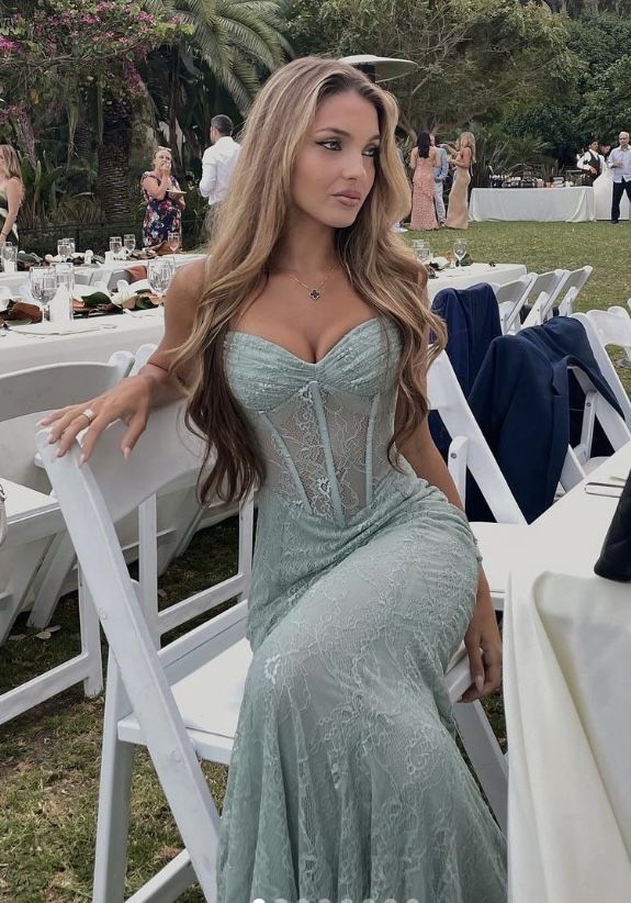 Classy Mermaid Sweetheart Lace Long Prom Dresses Formal Dress C4828