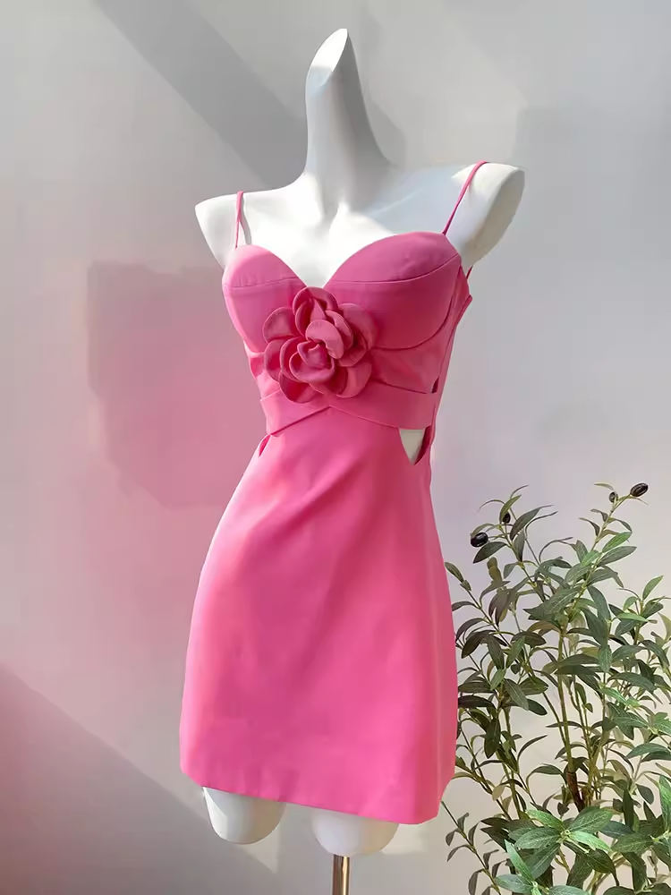 Robe d'anniversaire rose élégante, ligne A, bretelles, robes de soirée courtes, C486