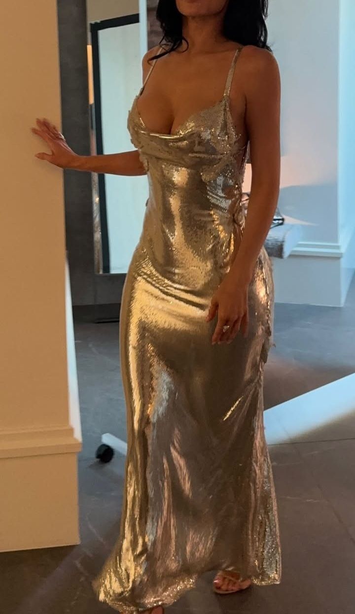 Robe de bal longue à paillettes argentées et bretelles spaghetti scintillantes style sirène C4886