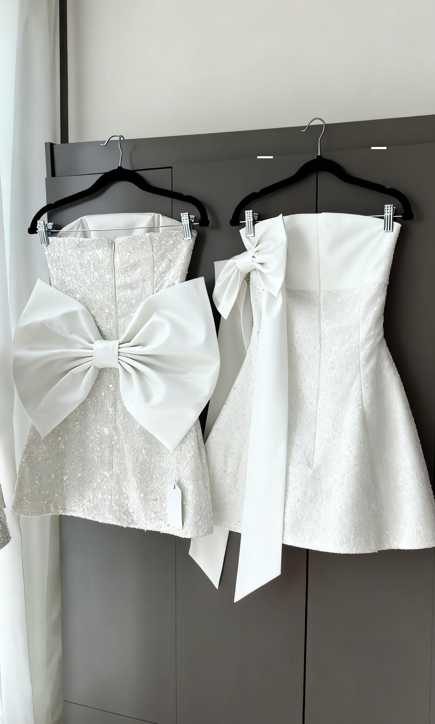 Robe de soirée courte en satin pailleté, coupe trapèze, sans bretelles, dos nu, avec nœud, tenue de soirée pour 19e anniversaire, C4893