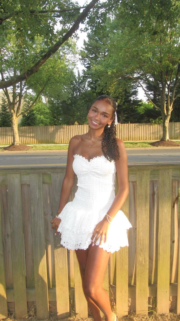 Pretty White A Line Strapless Satin Lace Tiered Short Homecoming Dress 20th Birthday Outfits C4902