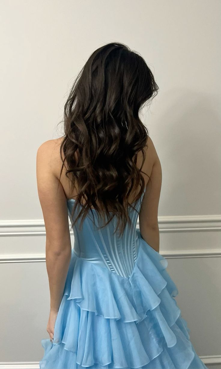 Robe de bal longue bleu pâle en satin, coupe trapèze, décolleté en cœur, fente à plusieurs niveaux, C4969