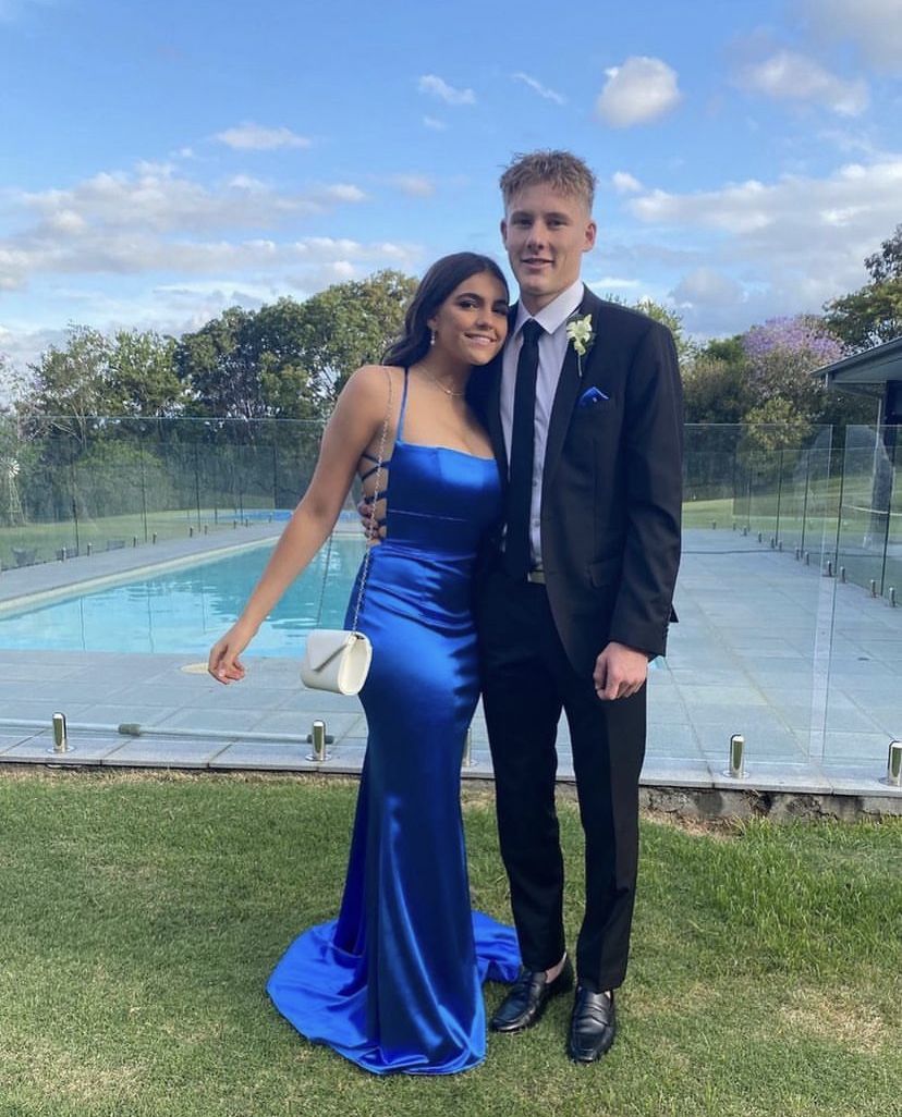 Robe de bal longue en satin bleu roi, simple, fourreau, sirène, dos nu, C5099