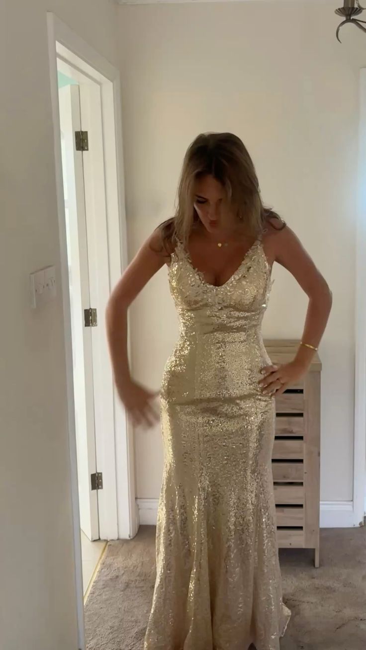 Robe de bal longue à paillettes et bretelles spaghetti, style sirène, C5110