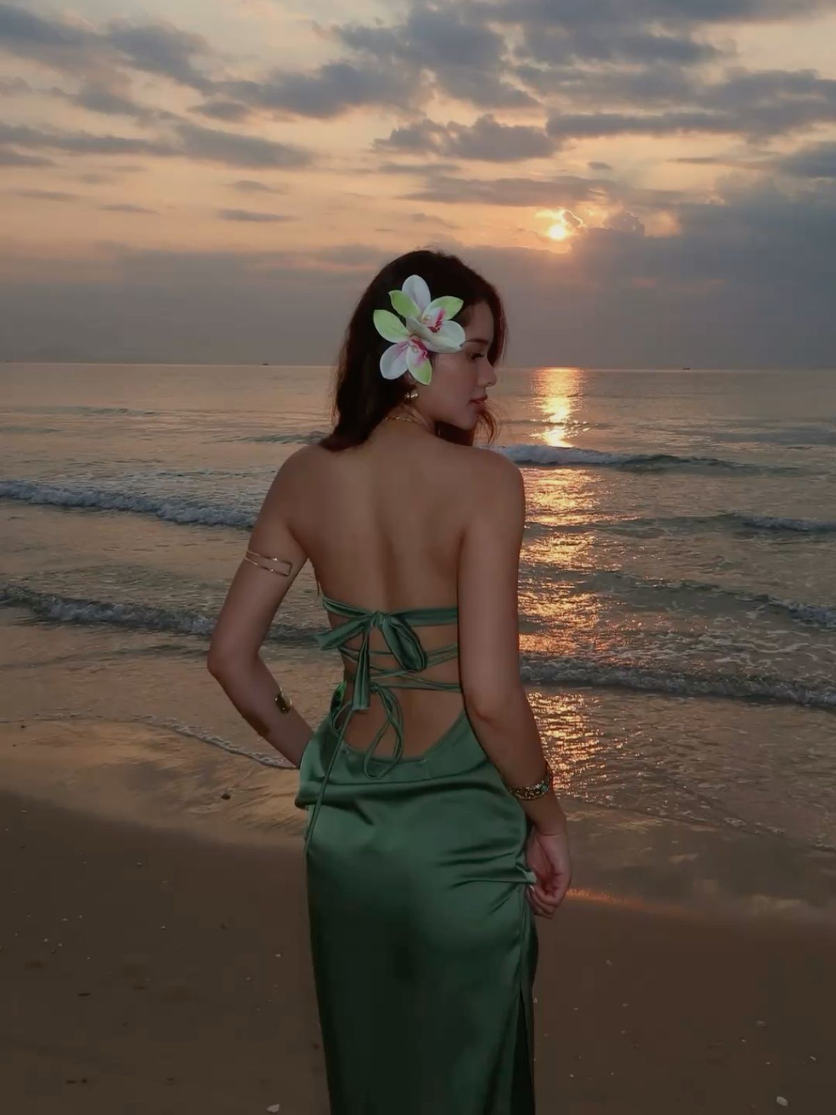 Robe de bal longue en satin vert, simple, style sirène, sans bretelles, C5320
