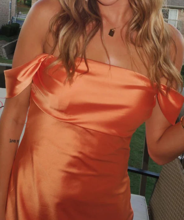 Robe de soirée courte en satin orange, élégante, coupe trapèze, épaules dénudées, tenue pour 18e anniversaire, C5672
