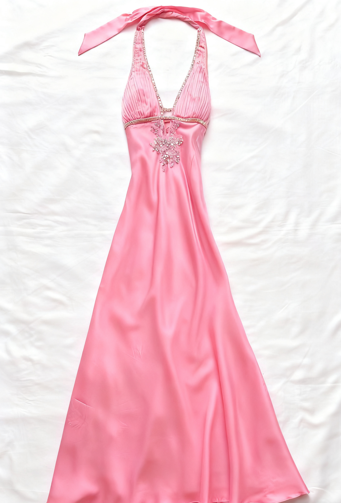 Robe de bal longue en satin à col licou et perles, coupe trapèze, modeste, C5742
