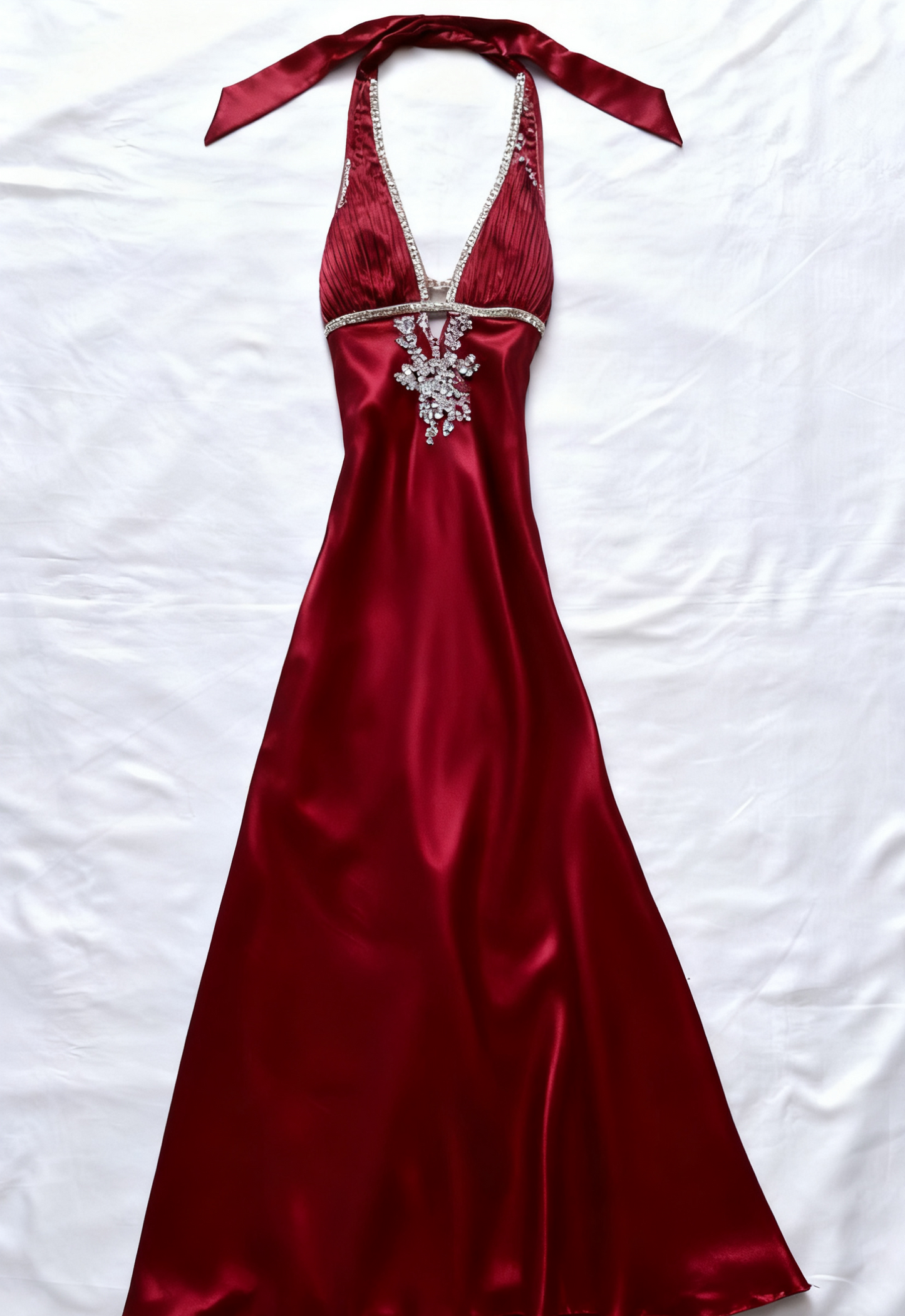 Robe de bal longue en satin à col licou et perles, coupe trapèze, modeste, C5742