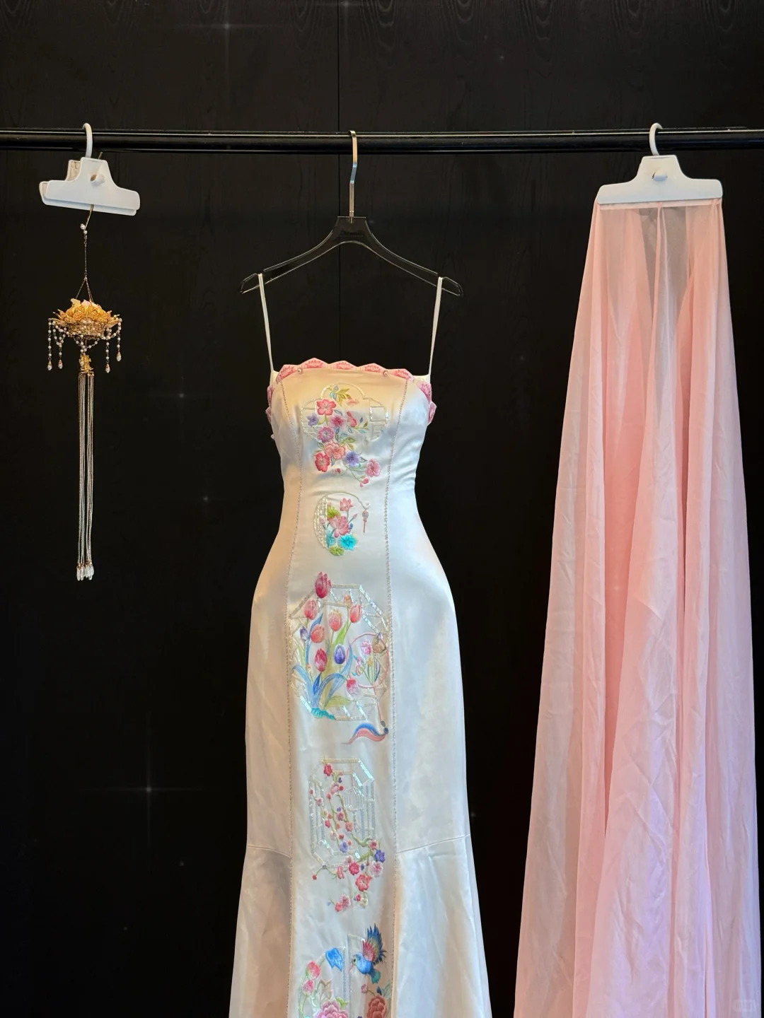 Modest Mermaid Spaghetti Straps Satin Embroidery Long Prom Dress,Formal Dress C5859