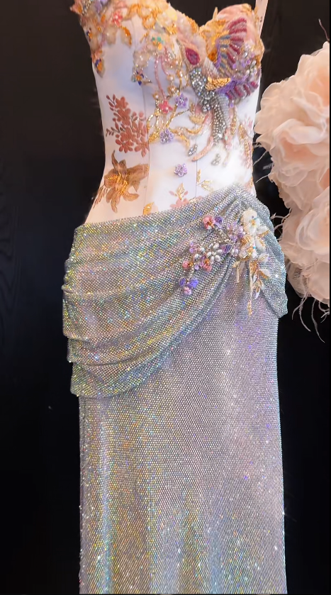 Luxurious Mermaid Spaghetti Straps Satin Sequin Beads Long Prom Dress,Formal Dress C5860