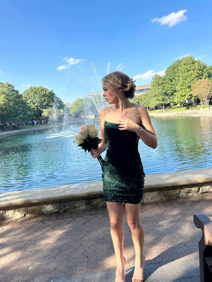 Sparkly Dark Green Mermaid Strapless Sequin Short Homecoming Dress 21th Birthday Outfits C5951
