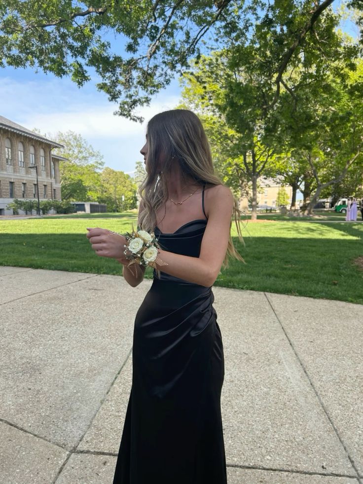 Classic Mermaid Halter Black Pleated Satin Slit Long Prom Dress,Formal Dress C5999