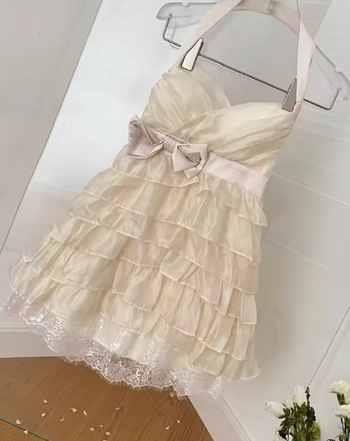 Cute A Line Halter Layer Chiffon Lace Short Homecoming Dress 17th Birthday Outfits C6002
