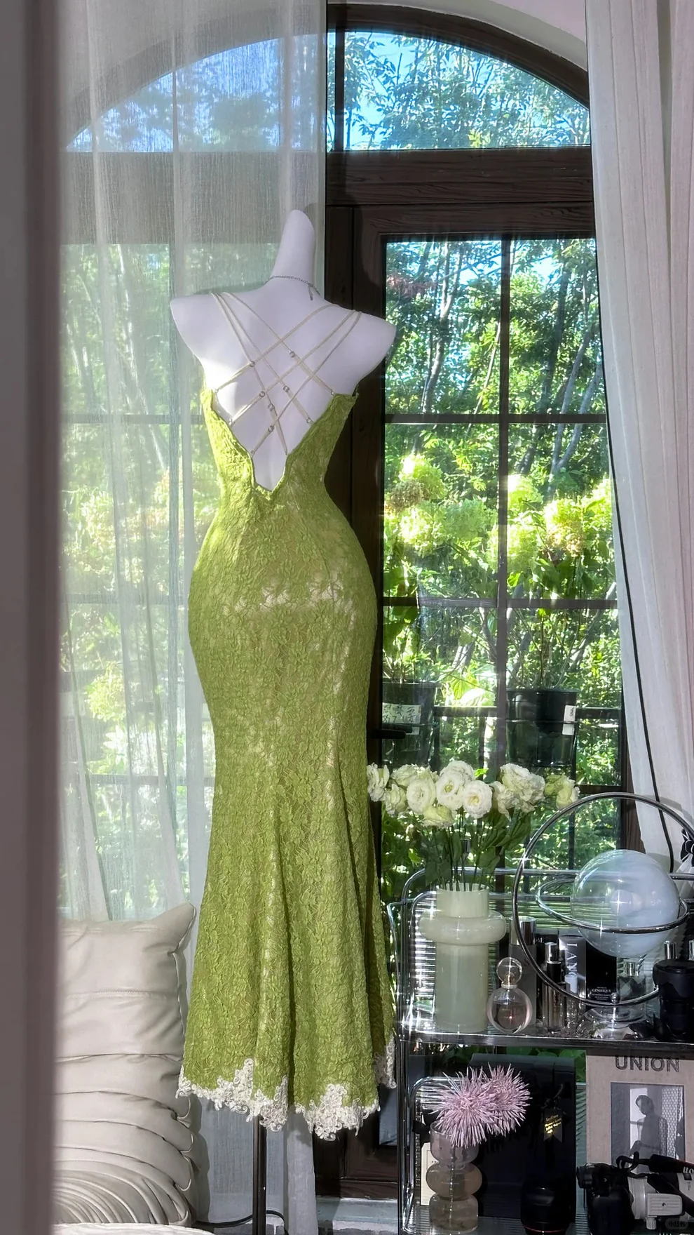 Pretty Mermaid Spaghetti Straps Lace Long Prom Dress,Formal Evening Dress C6025