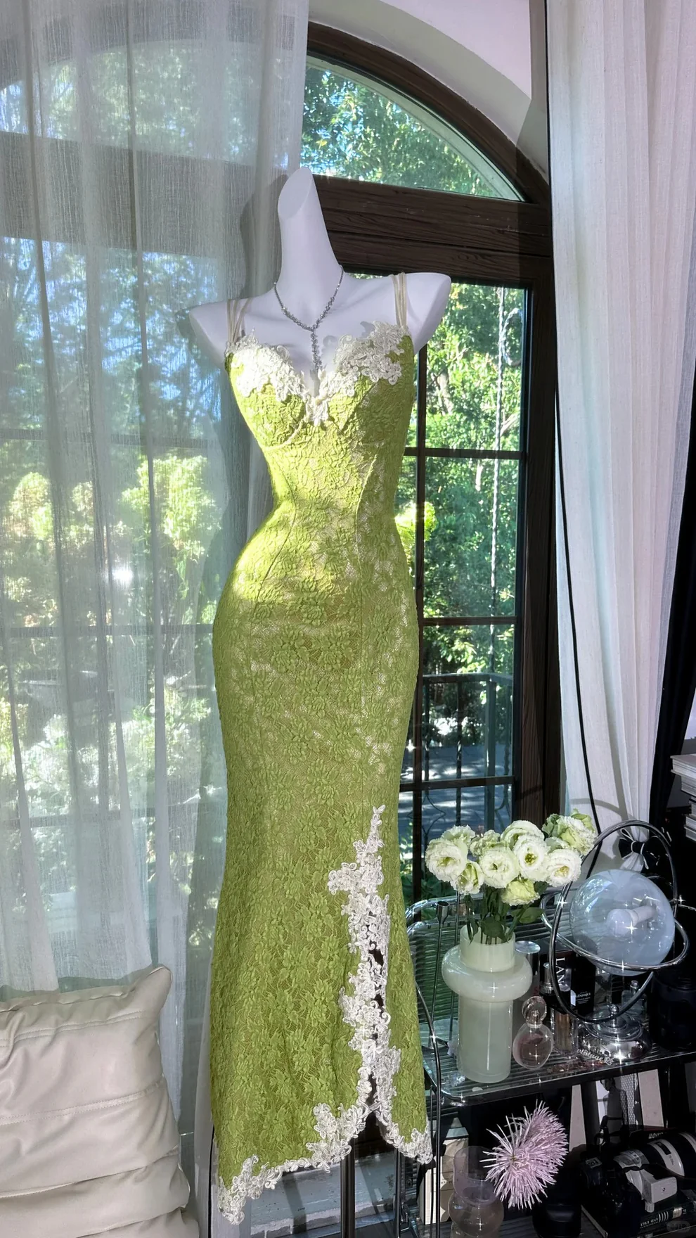 Pretty Mermaid Spaghetti Straps Lace Long Prom Dress,Formal Evening Dress C6025