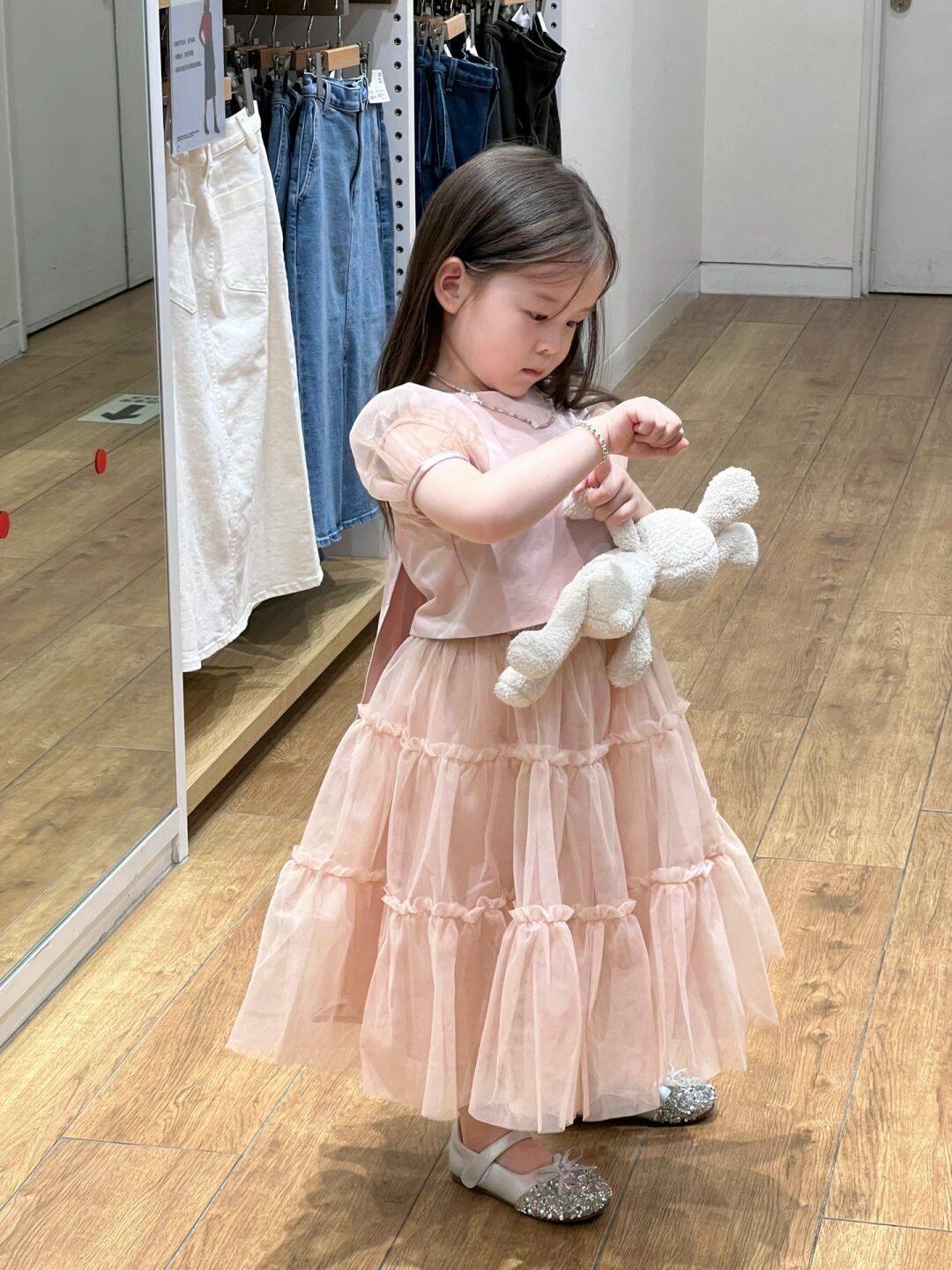 Sweet A Line Two Piece Satin Tulle Short Sleeves Flower Girl Dress C6034