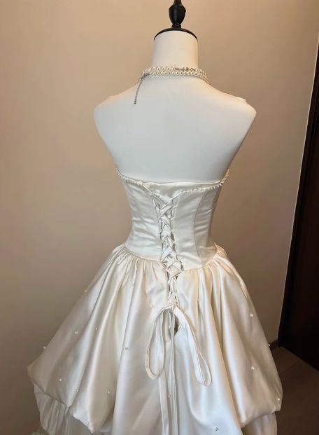 Princess A Line Strapless Satin Tulle Long Prom Dress,Wedding Dress,Evening Dress C6041