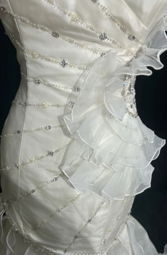 Sweetheart Mermaid Satin Chiffon Ruffle Beaded Long Prom Dress,Wedding Dress,Evening Dress C6042