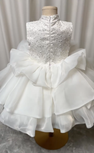 Pretty Ball Gown High Neck Satin Sequin Flower Girl Dress C6052