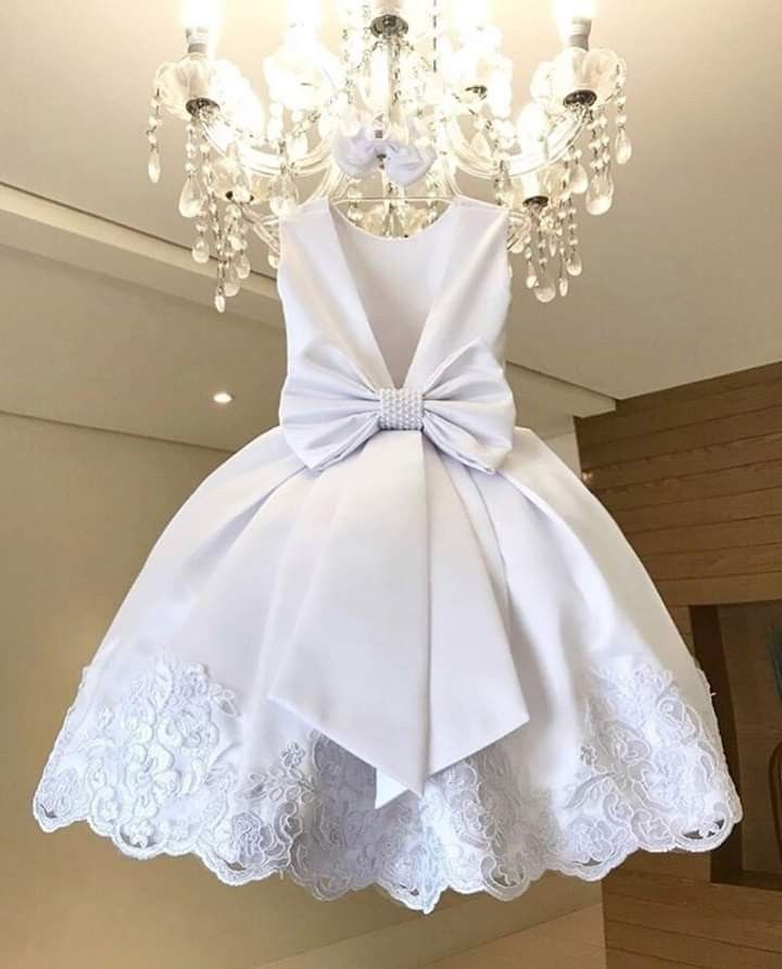 White Ball Gown Satin Lace Flower Girl Dress C6053