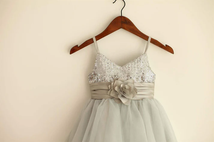 Pretty A Line Spaghetti Straps Tulle Sequin Flower Girl Dress C6058