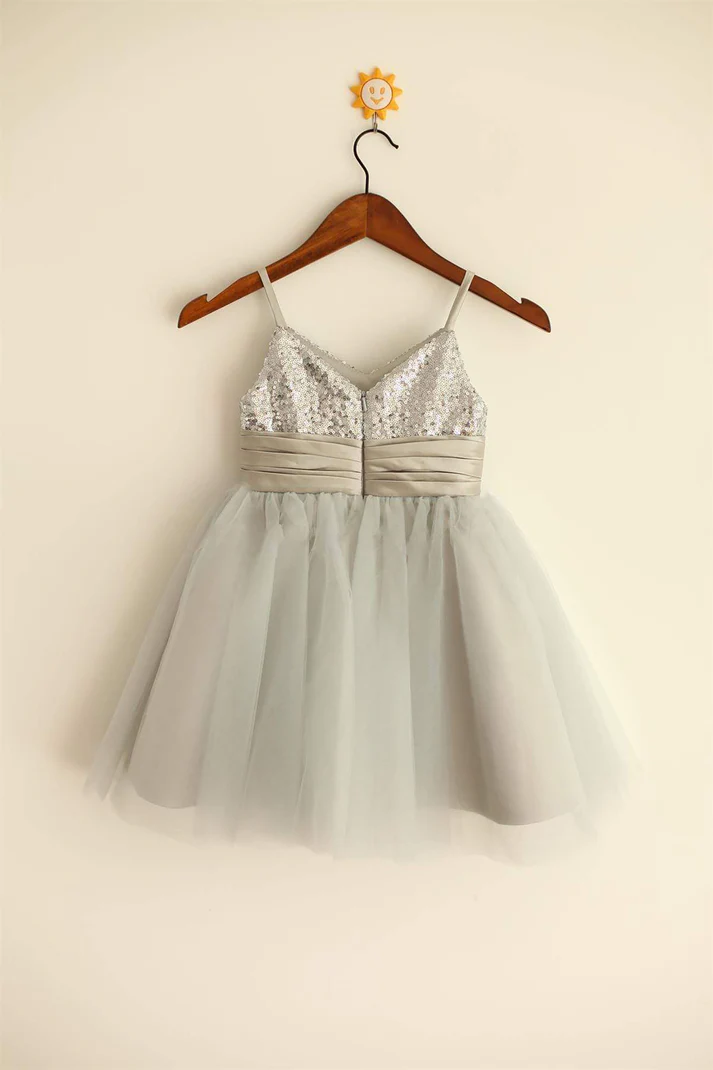 Pretty A Line Spaghetti Straps Tulle Sequin Flower Girl Dress C6058
