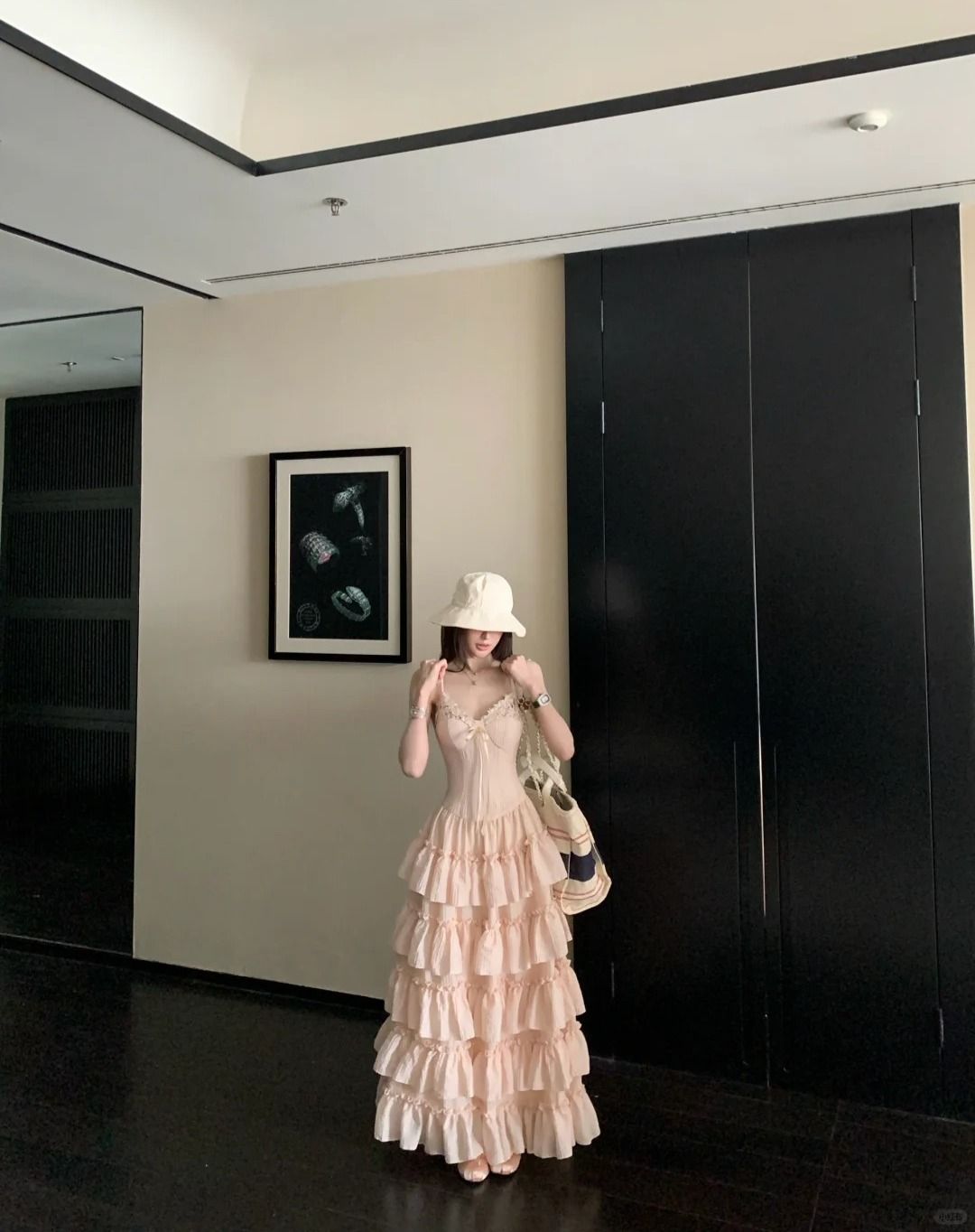 Sweet A Line Spaghetti Straps Satin Tiered Chiffon Long Prom Dress, Evening Dress C6063