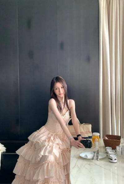 Sweet A Line Spaghetti Straps Satin Tiered Chiffon Long Prom Dress, Evening Dress C6063