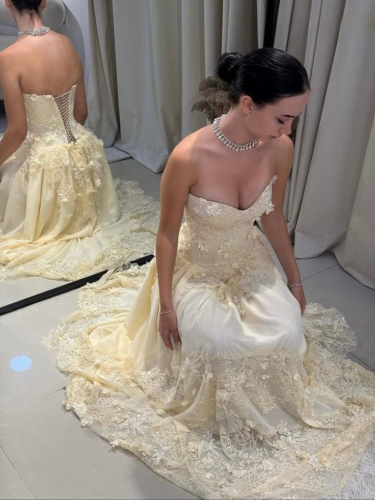 Pretty A Line Strapless Chiffon Lace Long Prom Dress, Evening Dress C6064