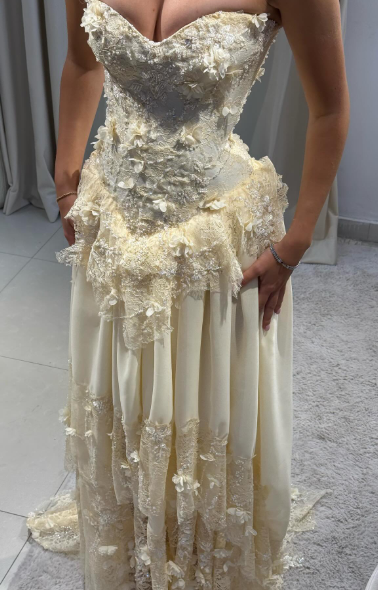 Pretty A Line Strapless Chiffon Lace Long Prom Dress, Evening Dress C6064