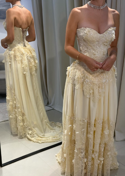 Pretty A Line Strapless Chiffon Lace Long Prom Dress, Evening Dress C6064