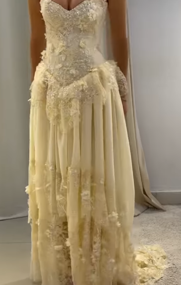 Pretty A Line Strapless Chiffon Lace Long Prom Dress, Evening Dress C6064