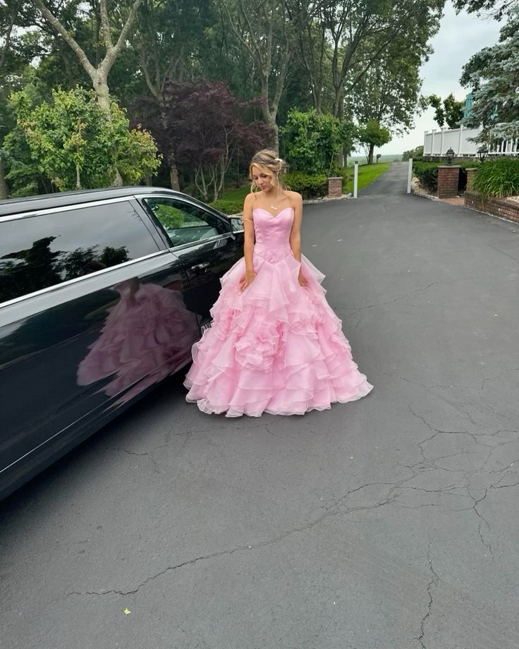 Sweet Ball Gown Pink Strapless Chiffon Long Prom Dress, Evening Dress C6072