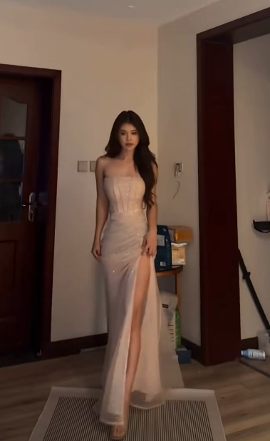 Shiny Mermaid Strapless Tulle Sequin Slit Long Prom Dress, Evening Dress C6077