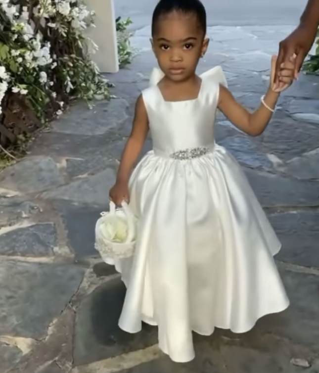 Cute A Line Satin Back With Bow Knot Flower Girl Dress C6081
